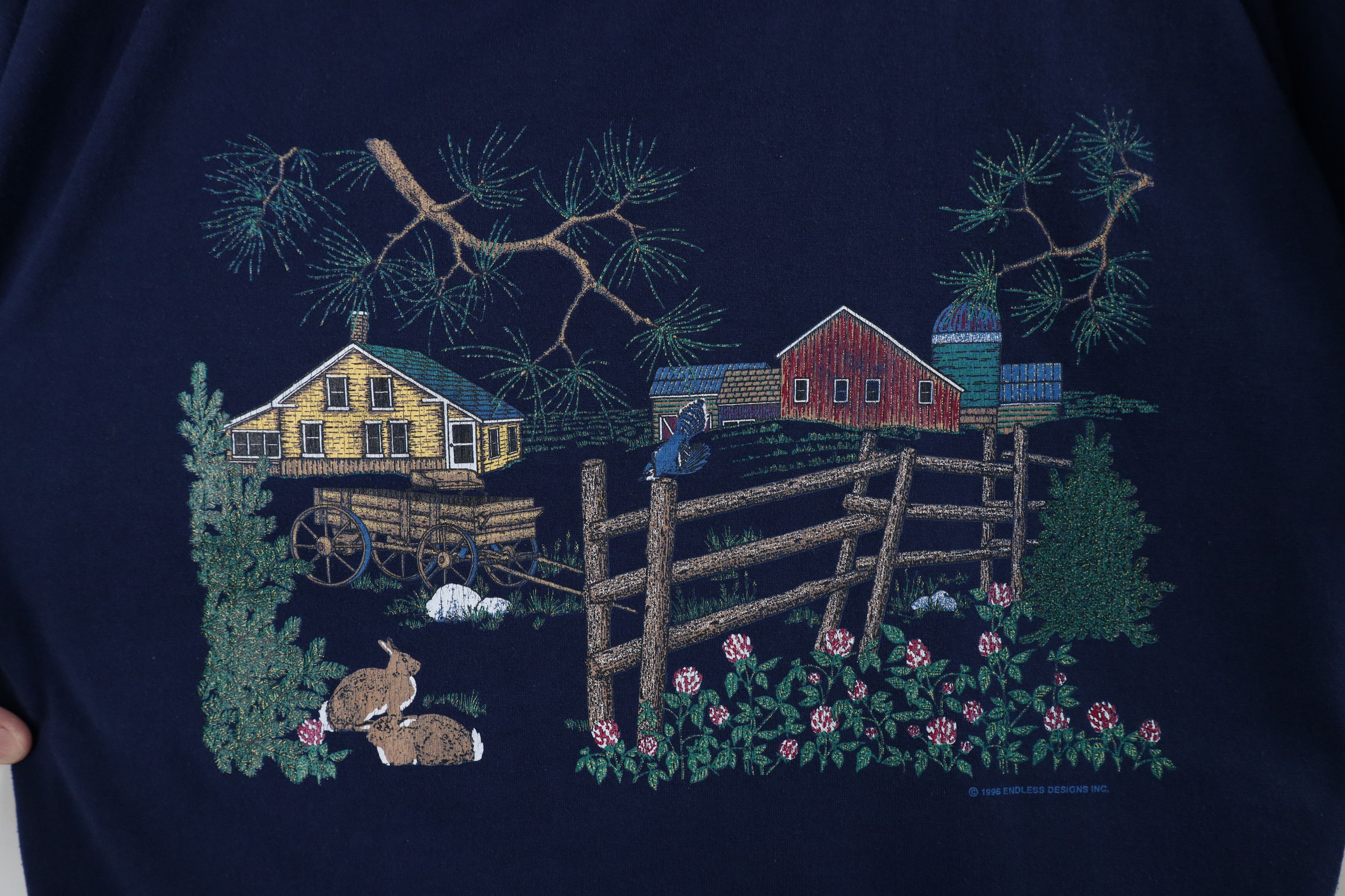 Vintage Vintage 90s Country Primitive Farmhouse T-Shirt Blue USA Size L / US 10 / IT 46 - 4 Thumbnail