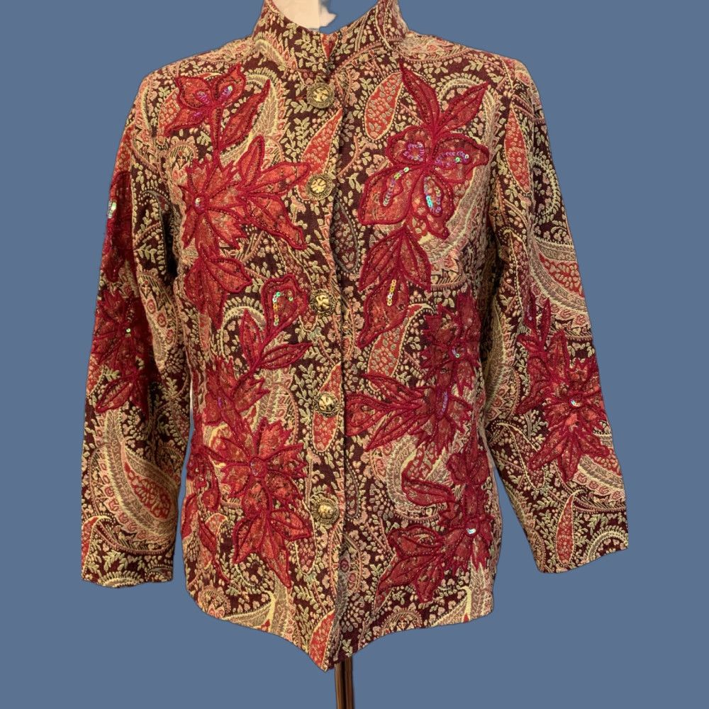 Vintage VINTAGE Indigo Moon Jacket Beaded Poinsettia Lined Women's Jacket XS Indigo Moon New Gorgeous Beaded Poinsettia Jacket Lined Women's Jacket Size M / US 6-8 / IT 42-44 - 1 Thumbnail