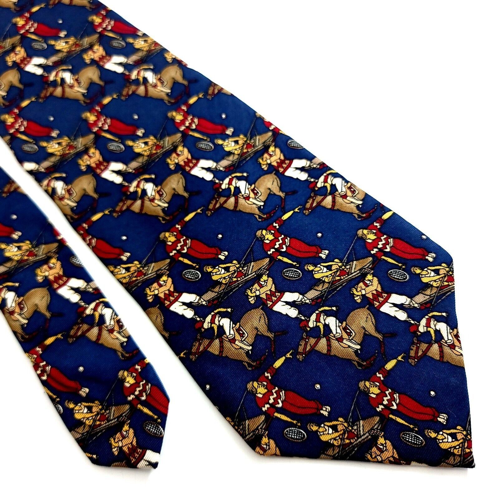Pierre Cardin Pierre Cardin Blue Jockey Novelty Print Wide Silk Tie Size ONE SIZE - 1 Thumbnail