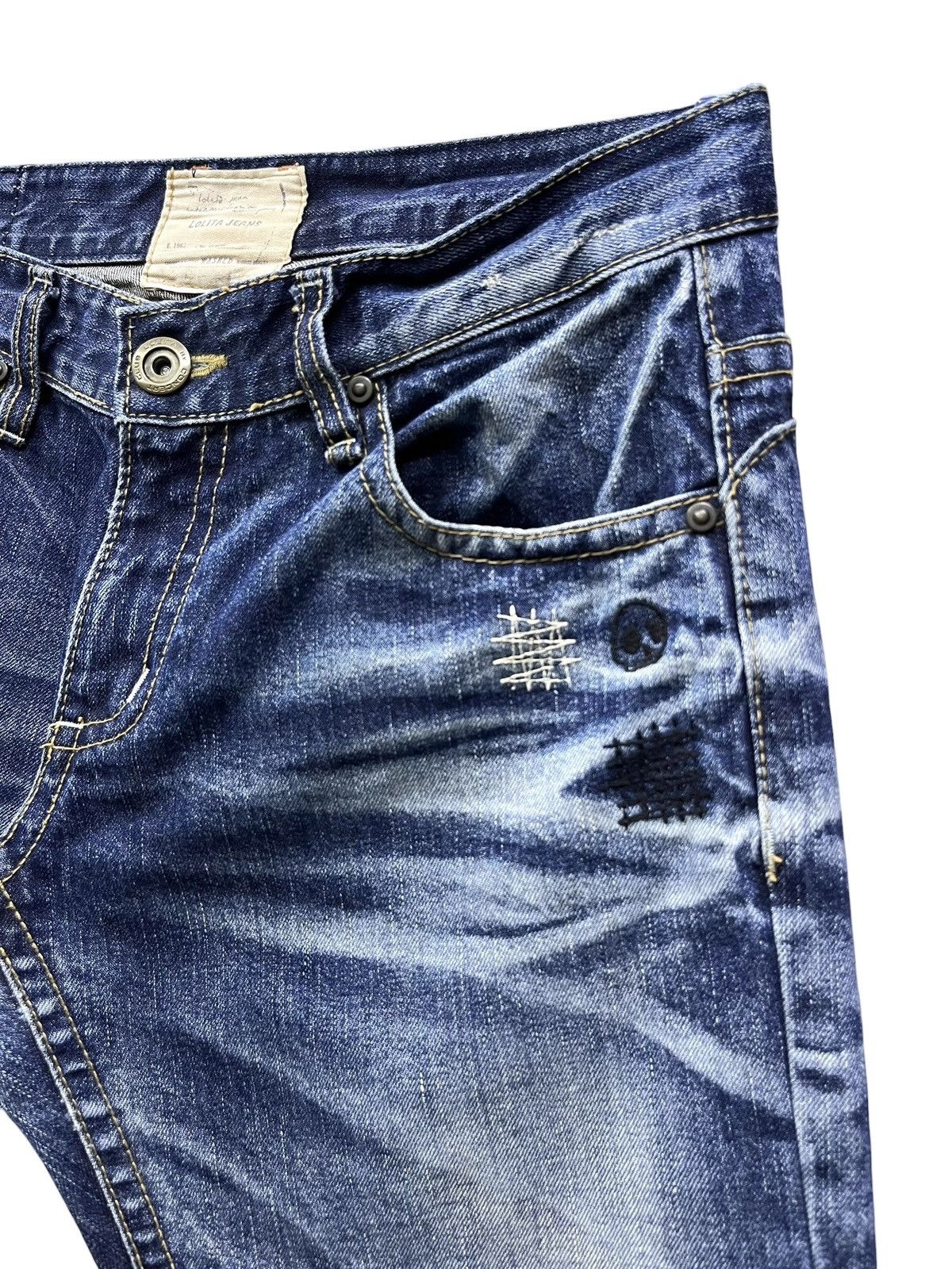 Lolita Jeans 💀Ultra Rare Lolita Skull Grunge Washed Whisker Denim 31 Size US 31 - 8 Thumbnail
