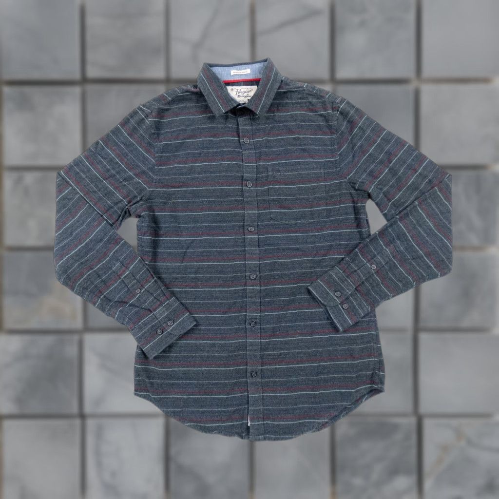 Original Penguin VINTAGE Penguin Men’s Button-Up Shirt Long Sleeve Striped Cotton Casual Business Slim Fit Adult Small Gray Size US S / EU 44-46 / 1 - 1 Thumbnail