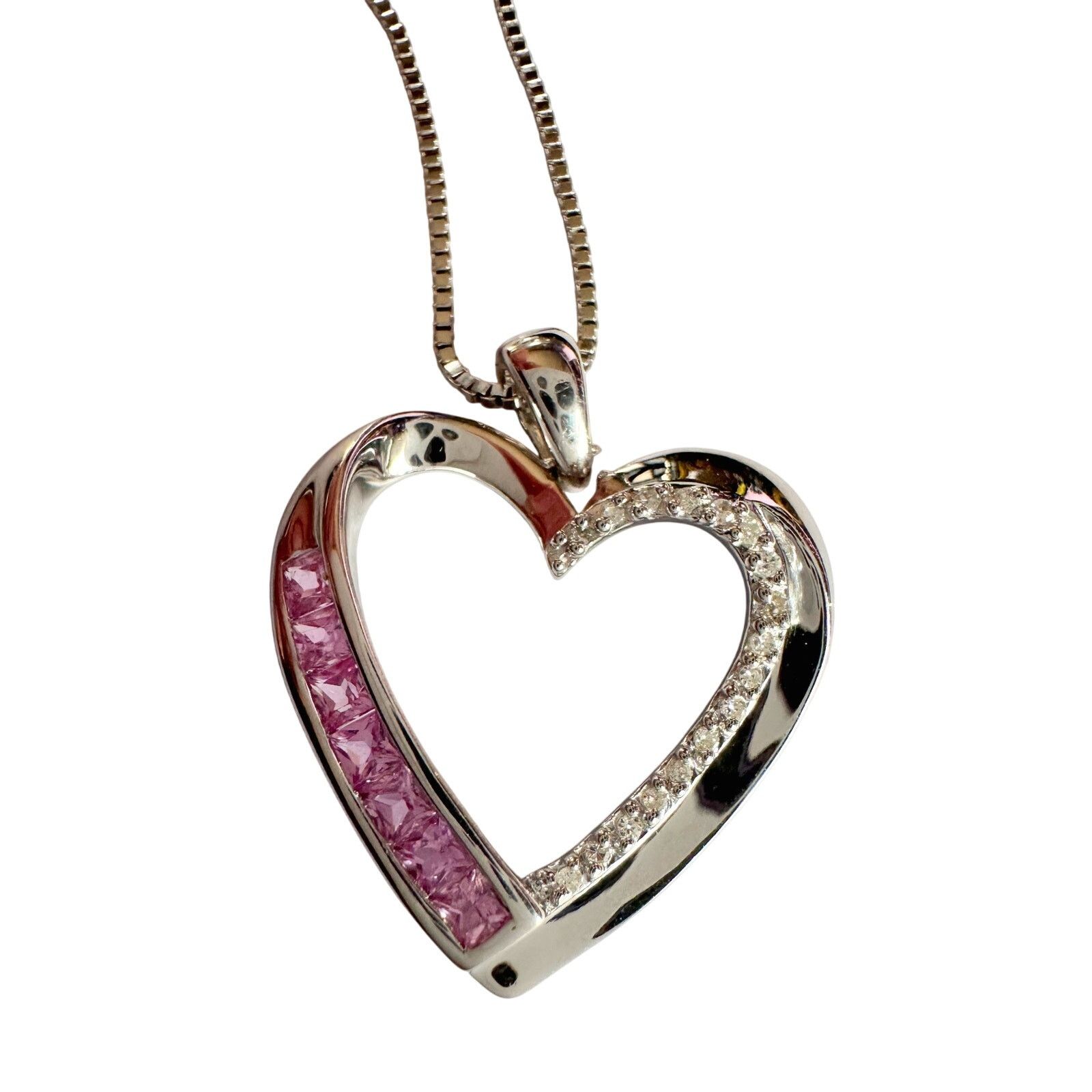 Other Pink & White Heart Necklace with Lab Created Sapphires Size ONE SIZE - 13 Thumbnail