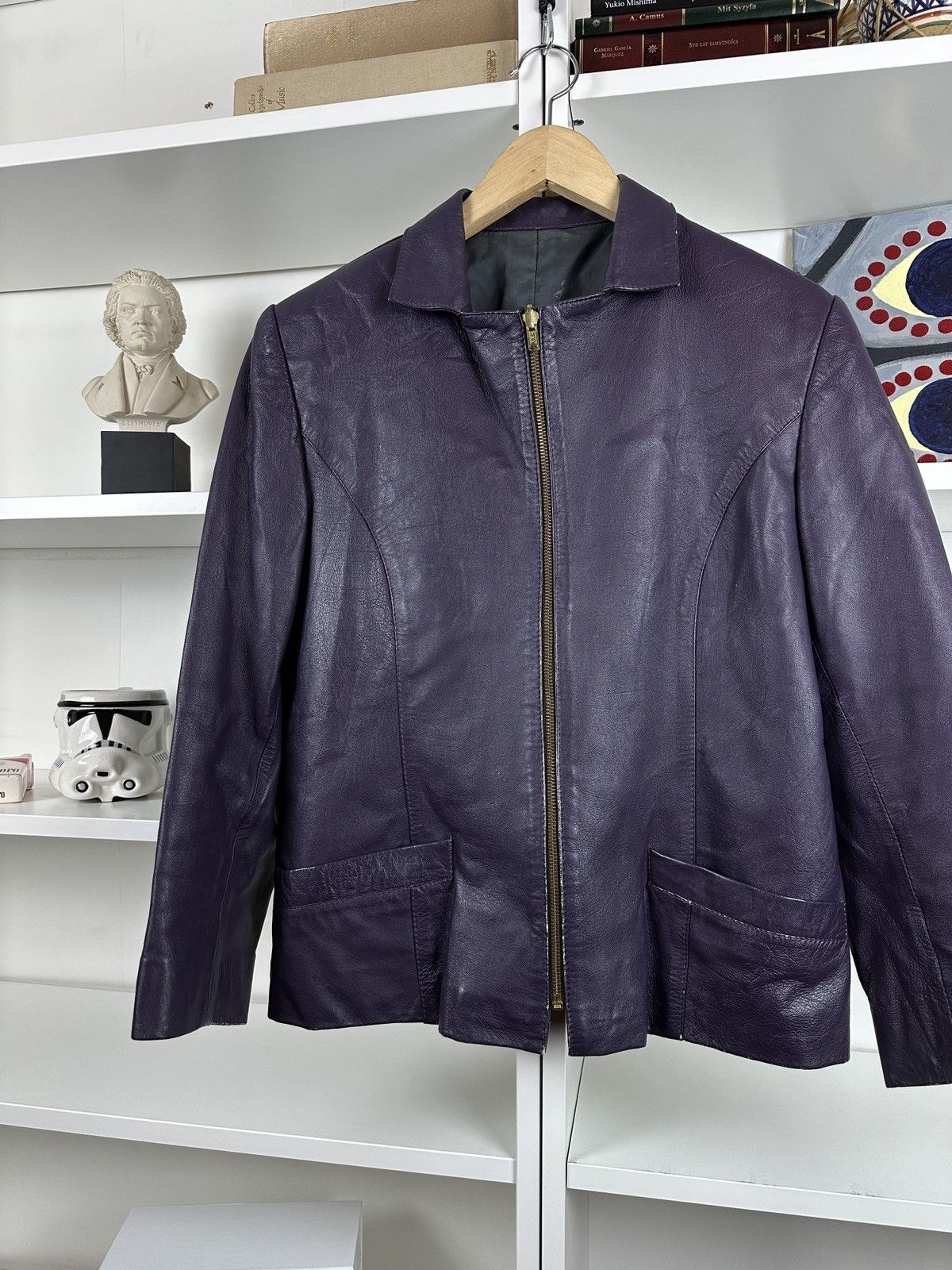 Other Vintage purple leather cropped slim biker jacket Size M / US 6-8 / IT 42-44 - 2 Thumbnail