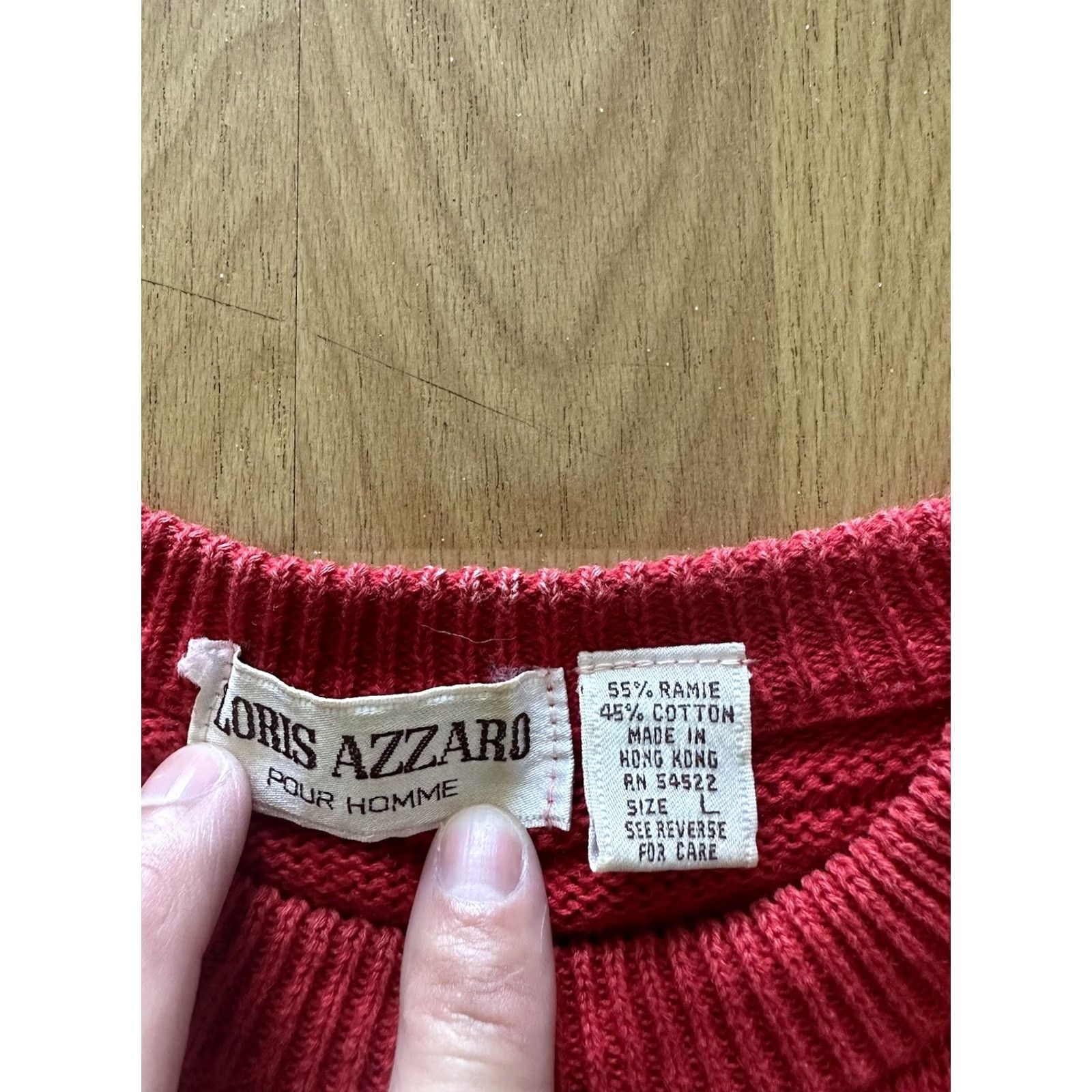 Vintage VINTAGE Loris Azarro Knit Sweater With Leather Patches Mens Large Red 80s Pullover Crew Neck Unisex Adults Long Sleeve Sweater (80s) Size US L / EU 52-54 / 3 - 3 Thumbnail