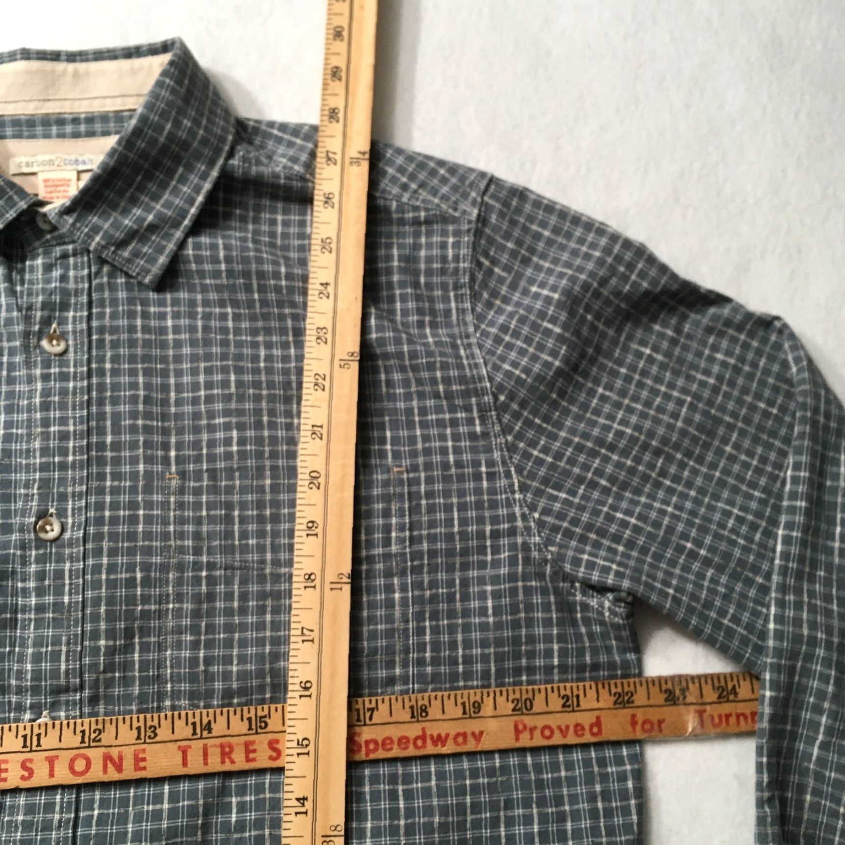 Carbon Carbon2 Shirt Men’s M Blue Beige Gray Check Long Sleeve Button Up Size US M / EU 48-50 / 2 - 4 Thumbnail