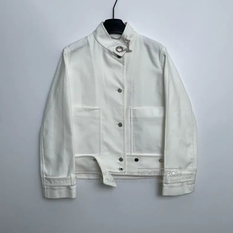 Hermes White Silver Buckle Denim Jacket for Women
