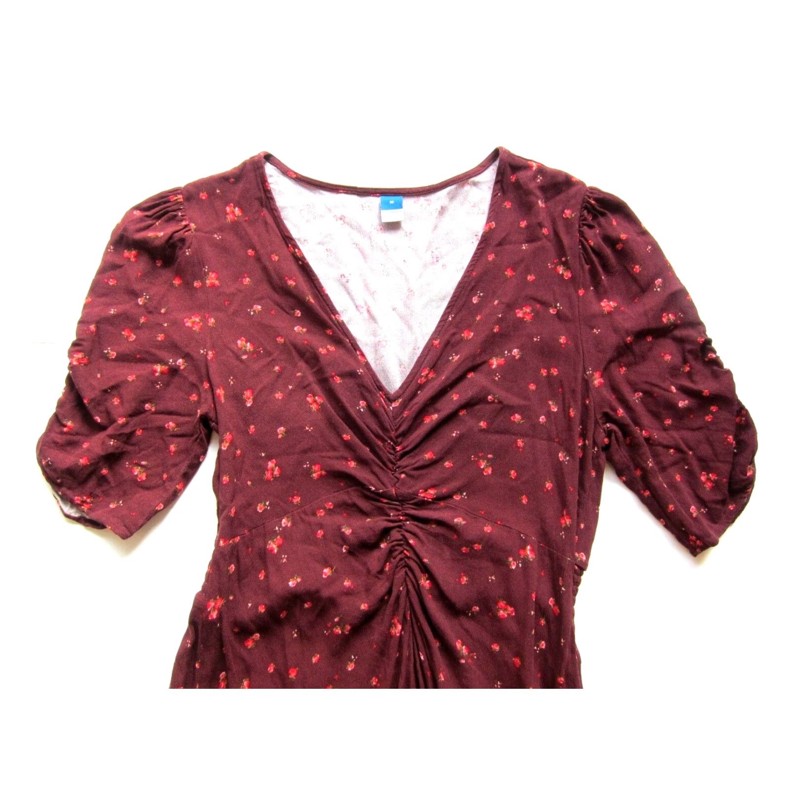Old Navy Old Navy Floral Dress 100% Rayon Short Sleeve V-Neck Midi Maxi Dress M Red Womens Size 32" / US 10 / IT 46 - 4 Thumbnail