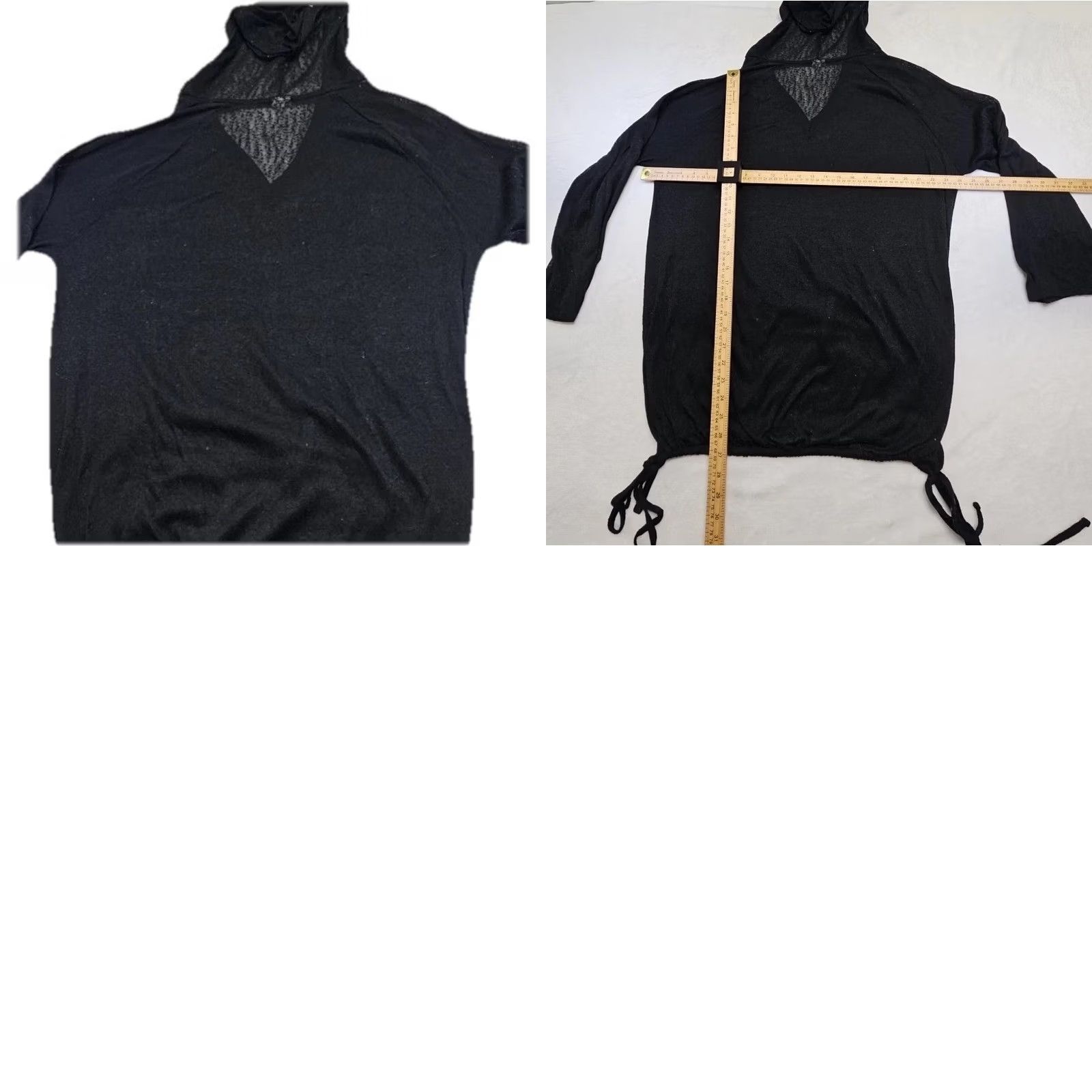 Vintage Kona Sol Cover Up Hoodie Womens XL Black Sheer Beach Tunic Long Sleeve V-Neck Pullover Lightweight Size XL / US 12-14 / IT 48-50 - 8 Thumbnail