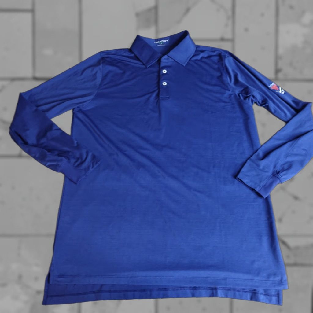 Vintage B. Draddy Polo Shirt M Blue Solid Long Sleeve Washington Country Club Mens Golf Size US M / EU 48-50 / 2 - 1 Thumbnail