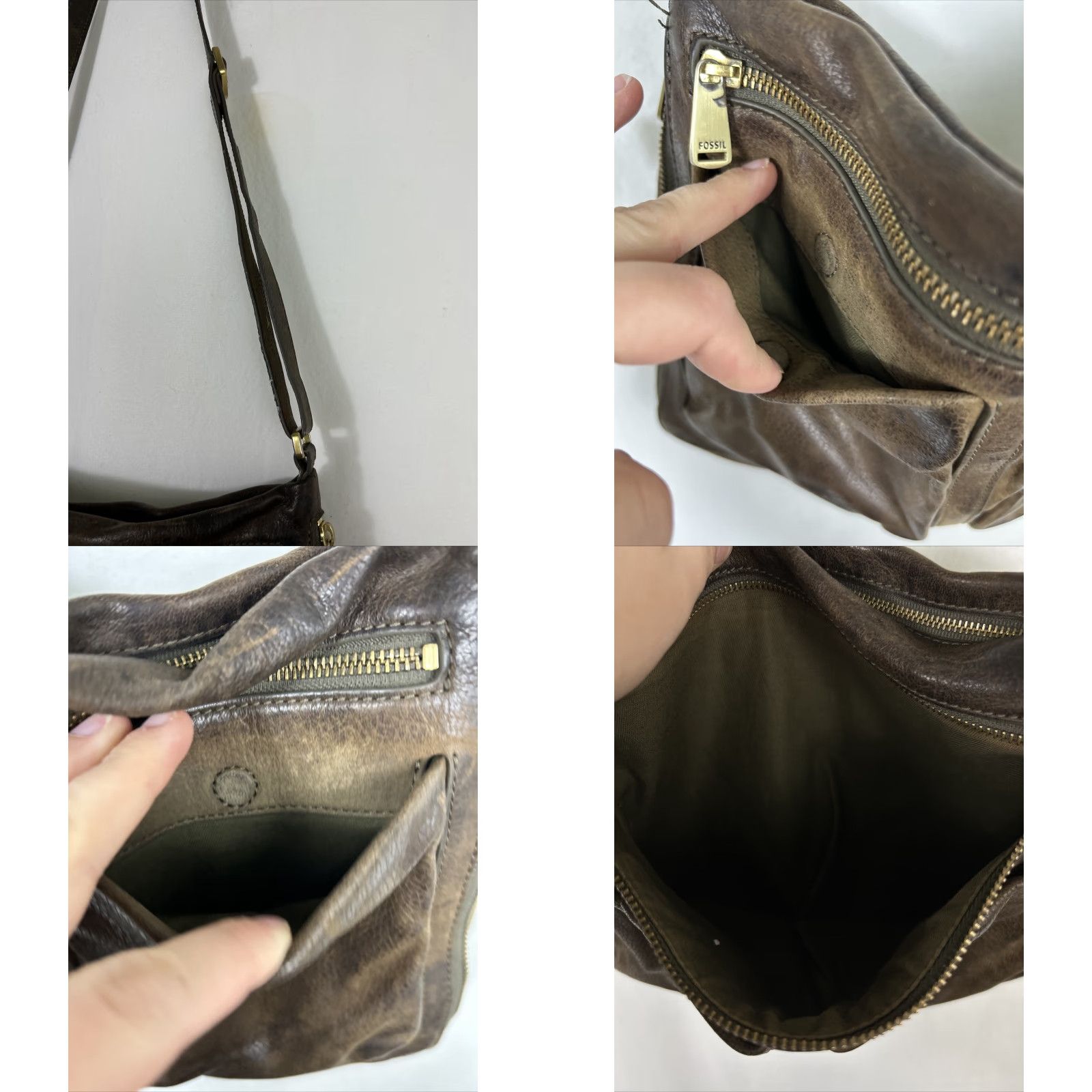 Fossil Fossil Piper Crossbody Bag Brown Pebbled Leather 12x9x1-3 Adjustable Strap Removable Zipper Closure Size ONE SIZE - 8 Thumbnail