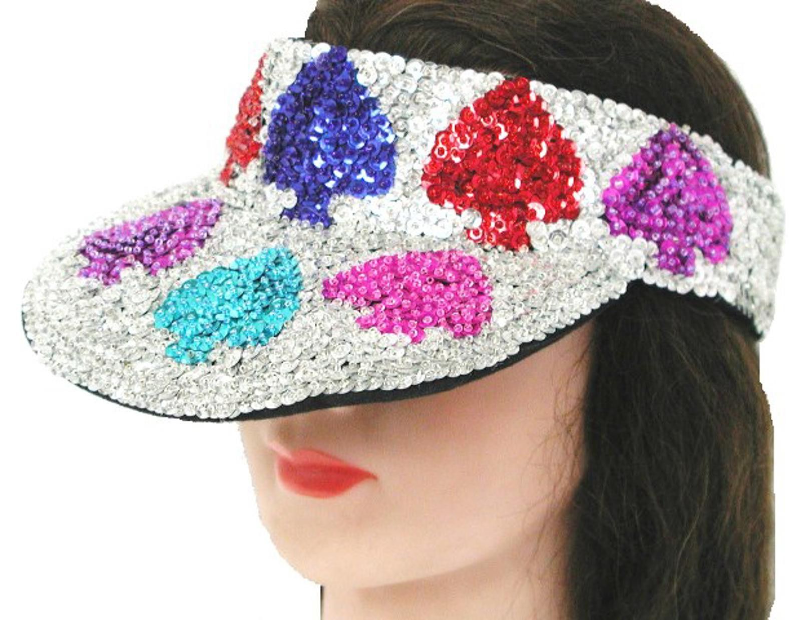 Designer Sequin Sun Visor Silver with Color Spades Size ONE SIZE - 1 Preview