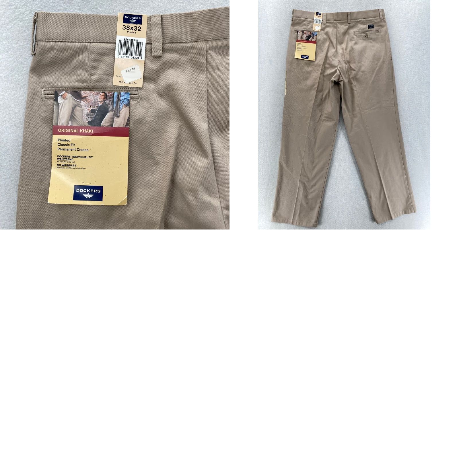 Dockers VINTAGE Dockers Original Khaki Pants Mens 38x32 Pleated Beige Classic Fit NWT Size US 38 / EU 54 - 9 Thumbnail