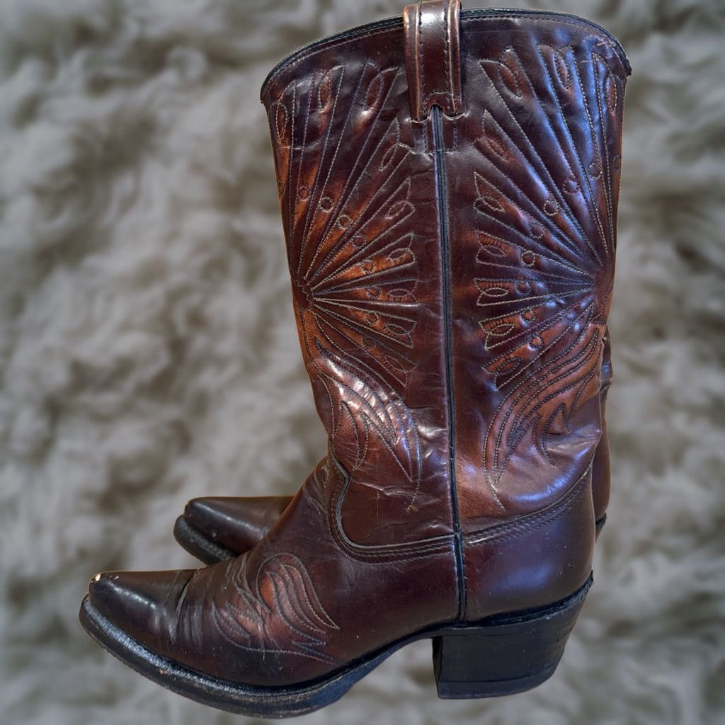 Vintage VINTAGE Texas Cowboy Boots Patent Thunderbird Peacock Stitching Leather Upper Leather Boot Size 9D Mens Brown Western Cowboy Boots Size US 9 / EU 42 - 1 Thumbnail
