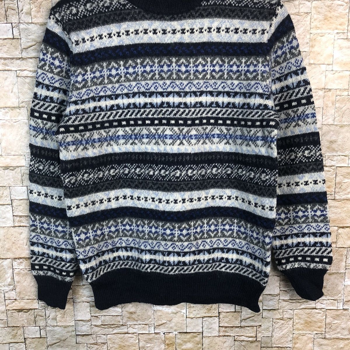 Homespun Knitwear × Japanese Brand × Vintage Back Number art Blue Knitwear like coogi #A773 Size M / US 6-8 / IT 42-44 - 3 Thumbnail