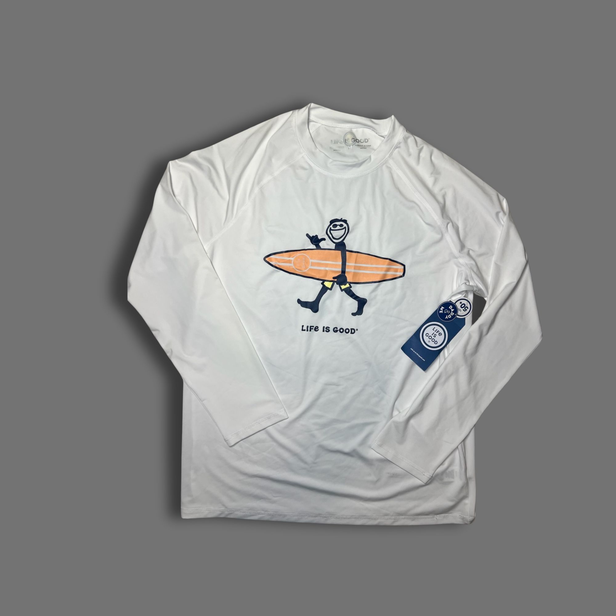 Other Life Is Good Mens Long Sleeve Surf Shirt UPF 50+ Medium Whit Size US M / EU 48-50 / 2 - 2 Thumbnail