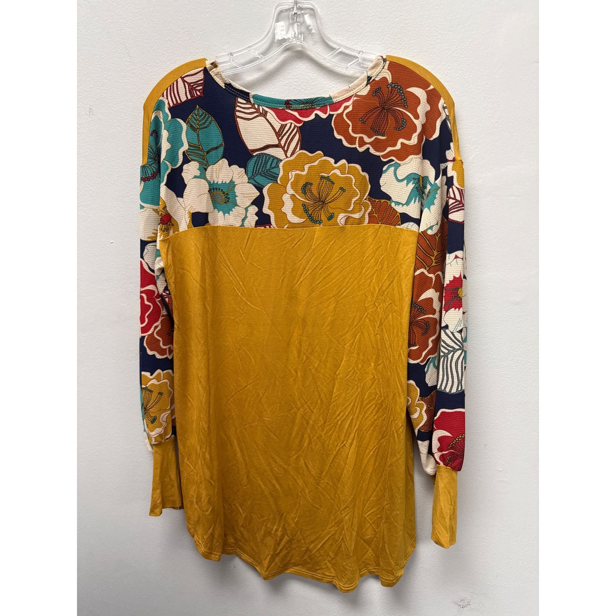Other Floral Sleeve Mustard Yellow Women's Top With V-Neck Size LA Size L / US 10 / IT 46 - 5 Thumbnail