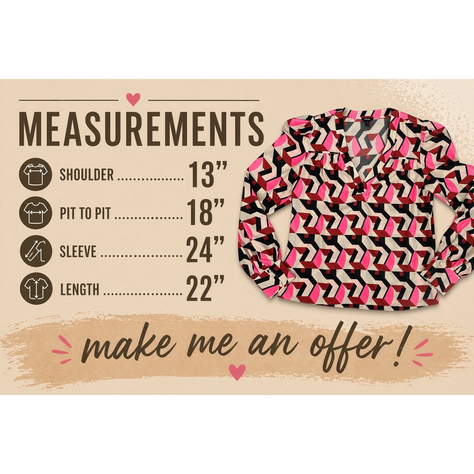 Express Express Women's Geometric Print Blouse XS Pink Black Abstrac Size XS / US 0-2 / IT 36-38 - 7 Thumbnail