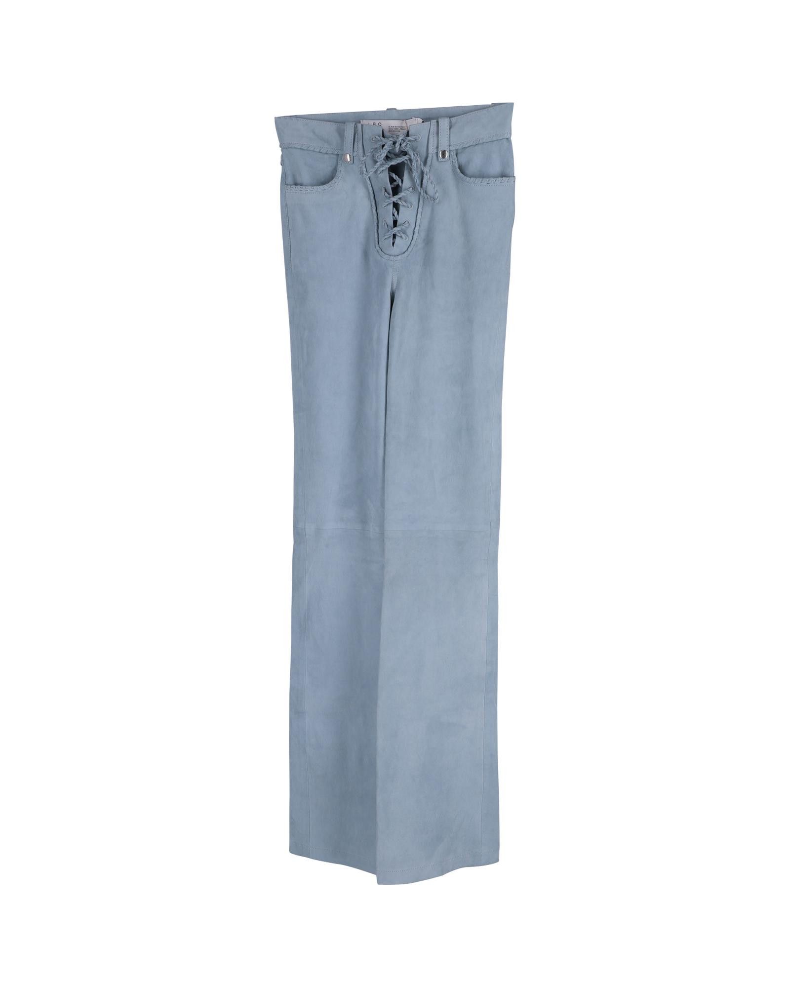 image of Iro Suede Flared Pants With Lacing Detail In Blue in Blue/Light Blue, Women's (Size 28)