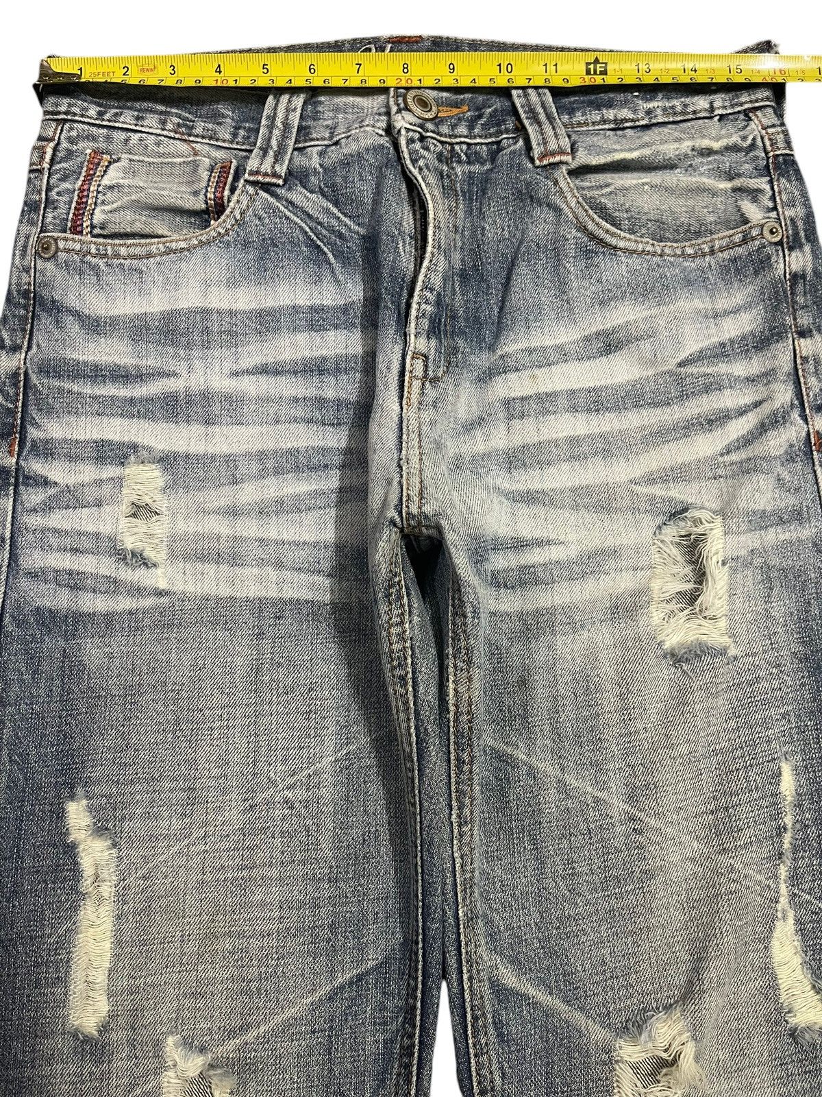 14th Addiction Vintage Japanese Brand Blue Faded Wash Distress Loose Jeans Size US 31 - 11 Thumbnail
