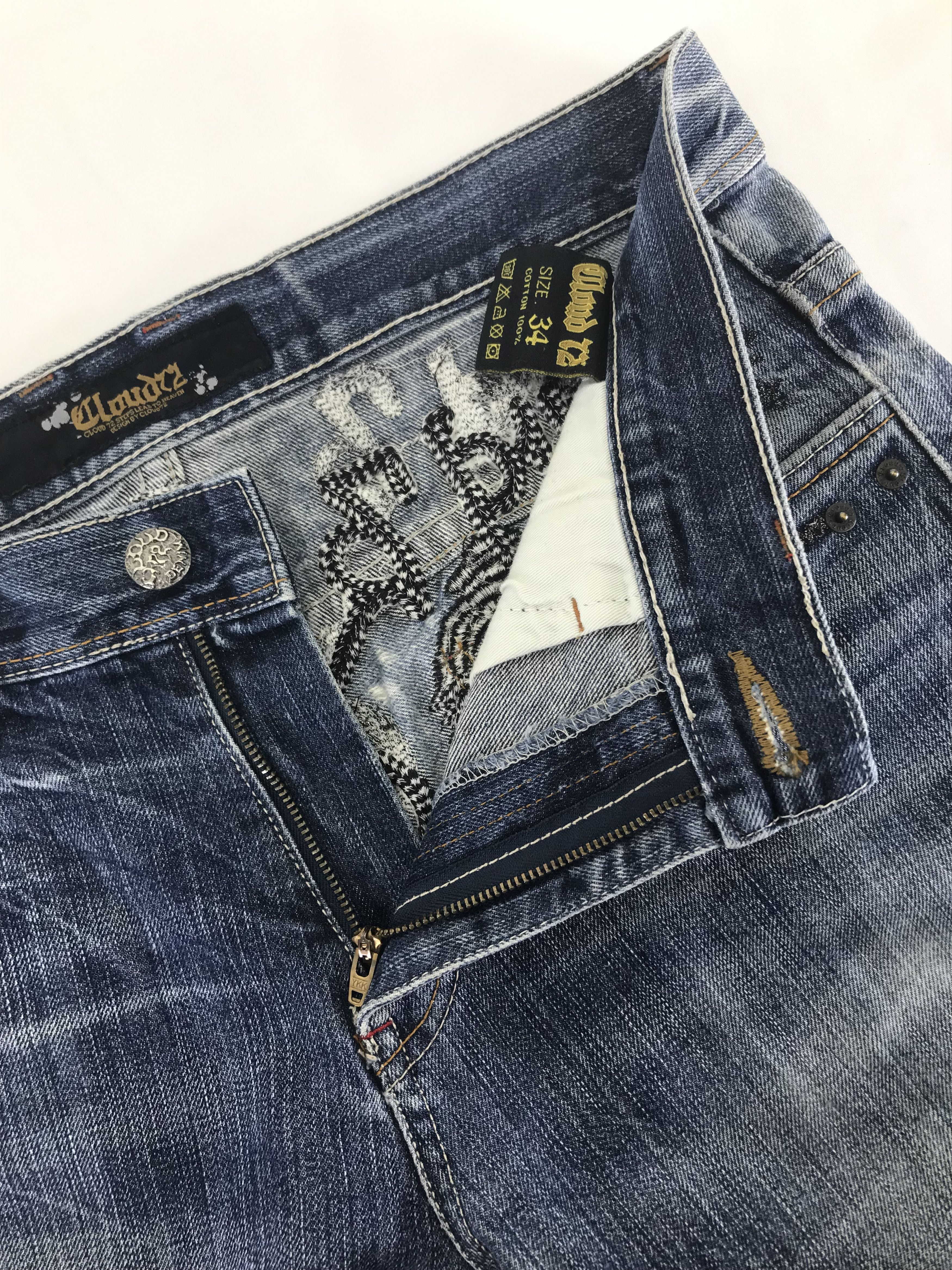 Beauty Beast Vintage Japanese Cloud 72 Black Cross Embroidered Jeans Size US 34 / EU 50 - 9 Thumbnail