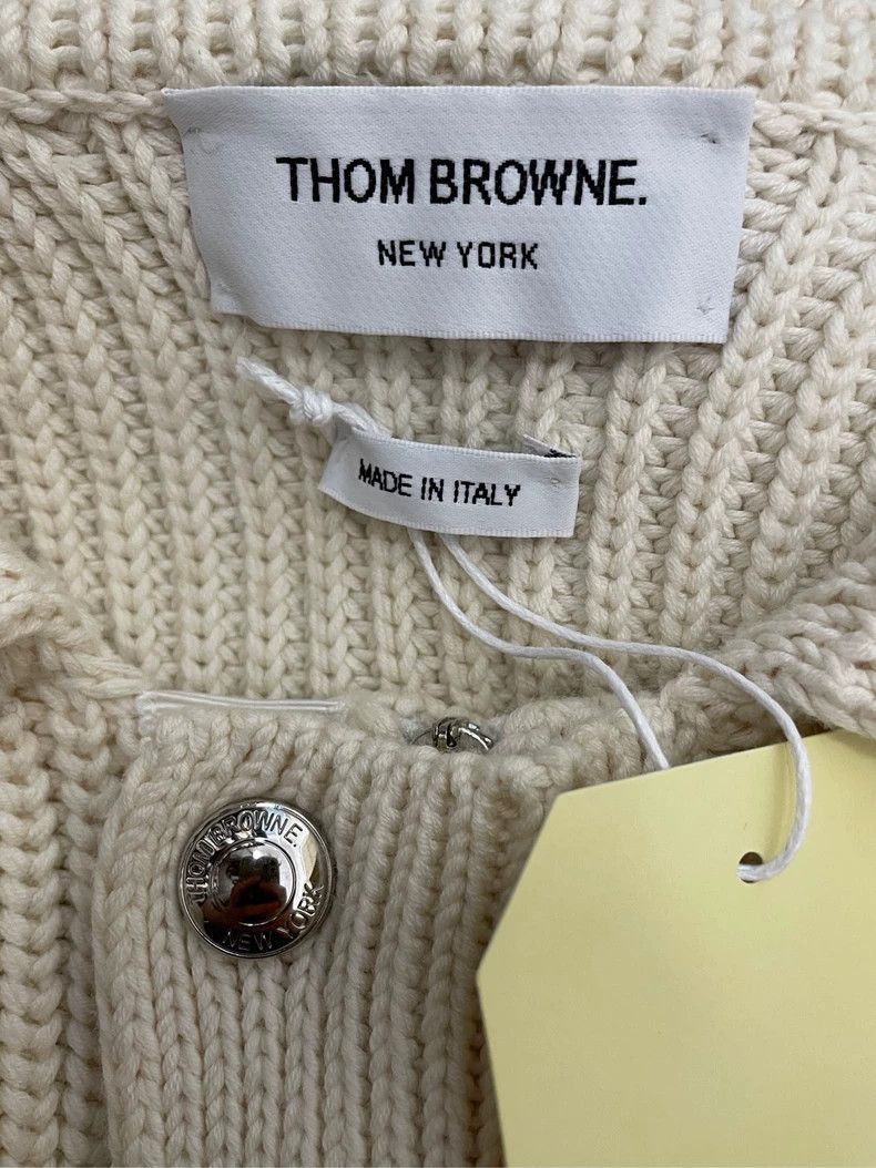 Thom Browne Thom Browne size3 White four stripe wool button zipper swea Size US L / EU 52-54 / 3 - 5 Thumbnail