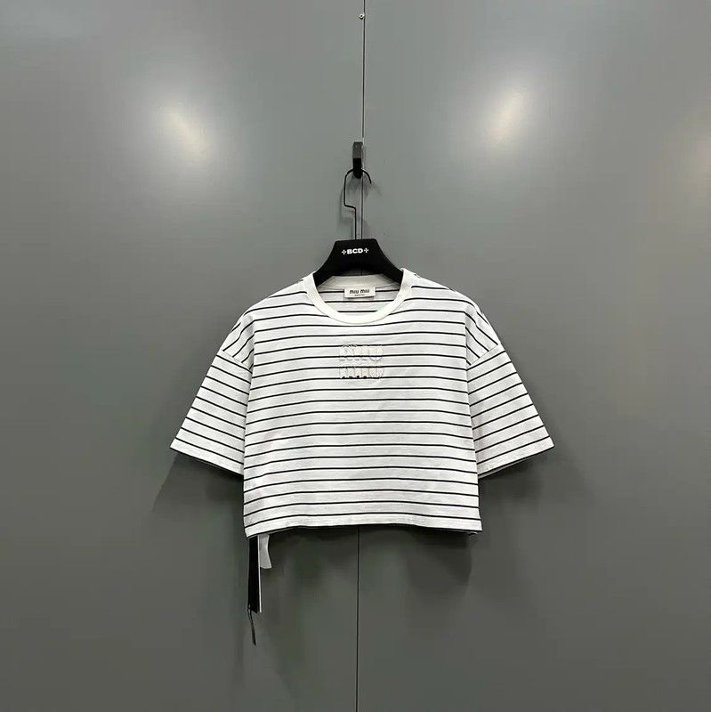 Miu Miu Miu Miu Striped Summer Crop T-Shirt 0089 Size XS / US 0-2 / IT 36-38 - 1 Thumbnail