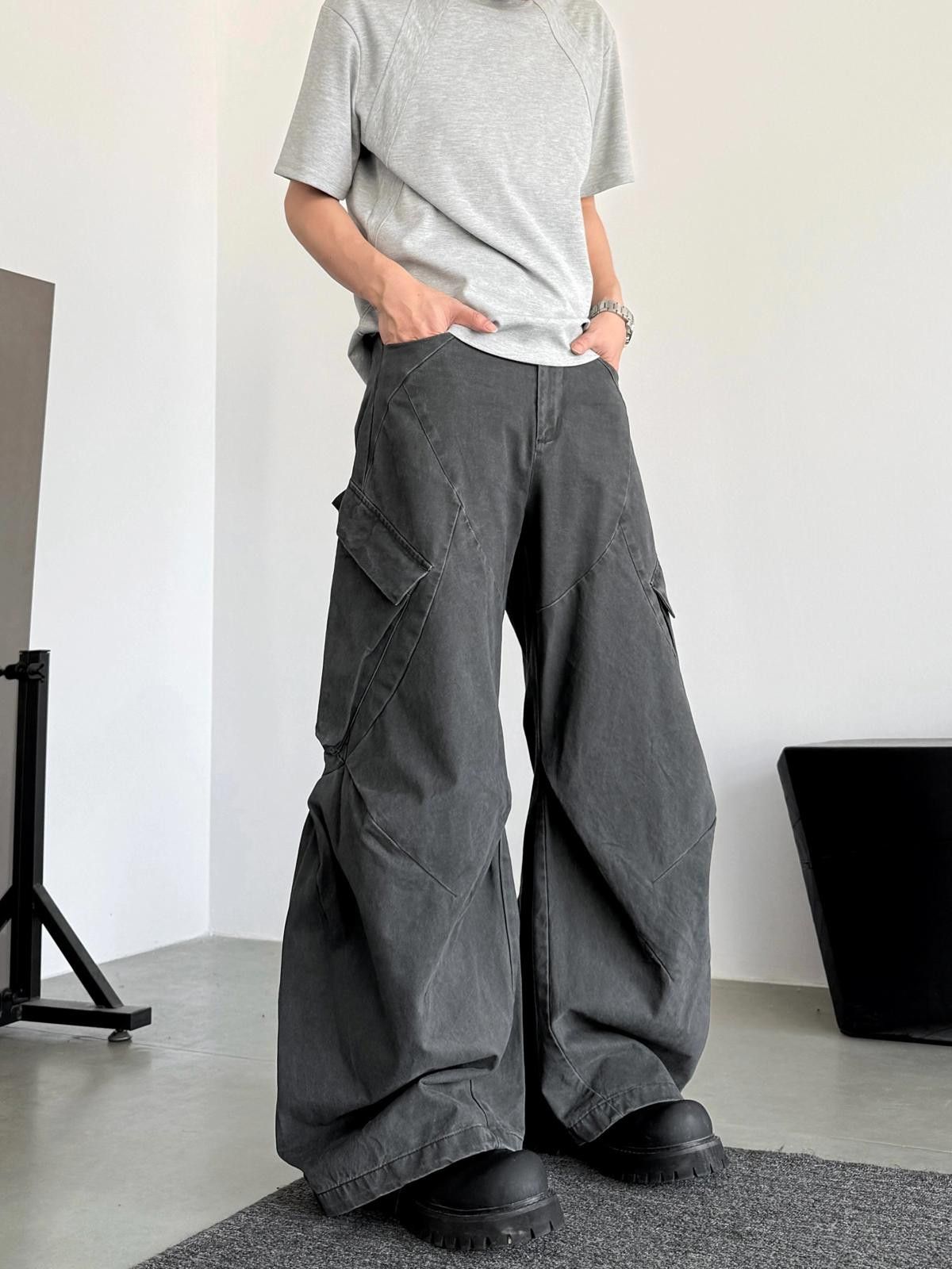 Other Gray Wide Leg Cargo Jeans, Loose Fit Utility Pants Size US 32 / EU 48 - 2 Thumbnail