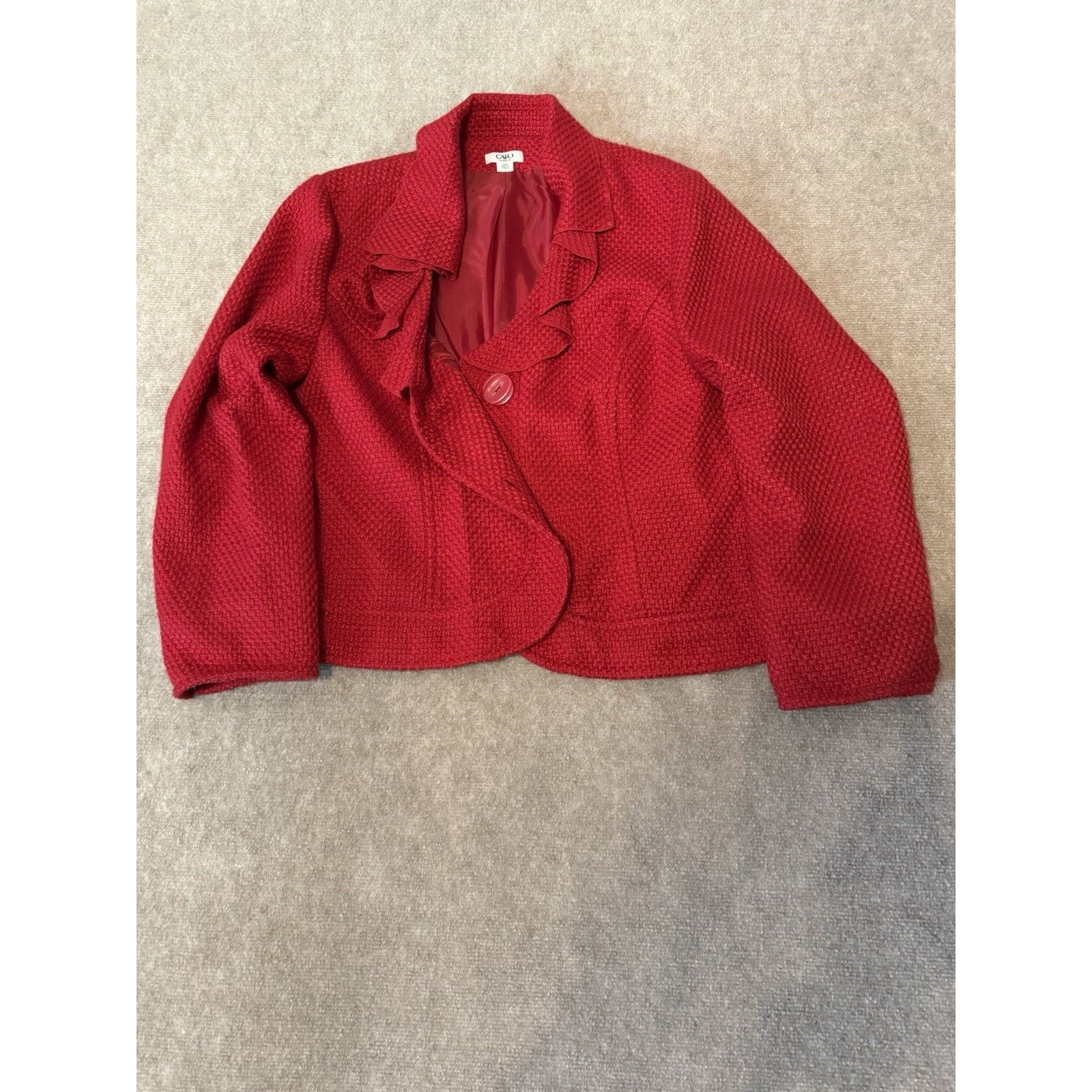NBDN Nobrandedon Women Size24W Red Waffle Weave Ruffle Collared Jacket Lined Size 4XL / US 24-26 - 1 Thumbnail