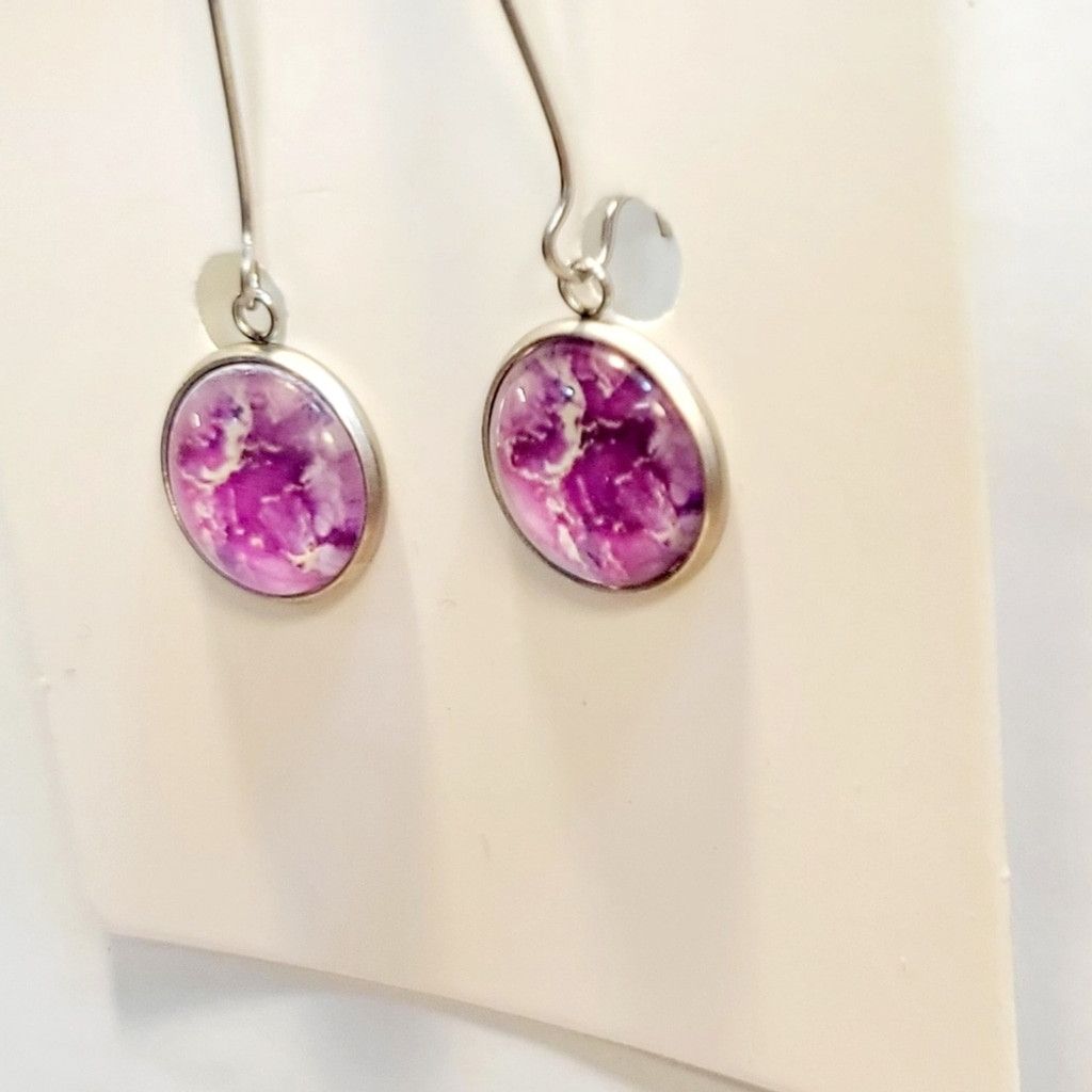 Handmade Pink Abstract and Silver Drop Earrings Size ONE SIZE - 3 Thumbnail