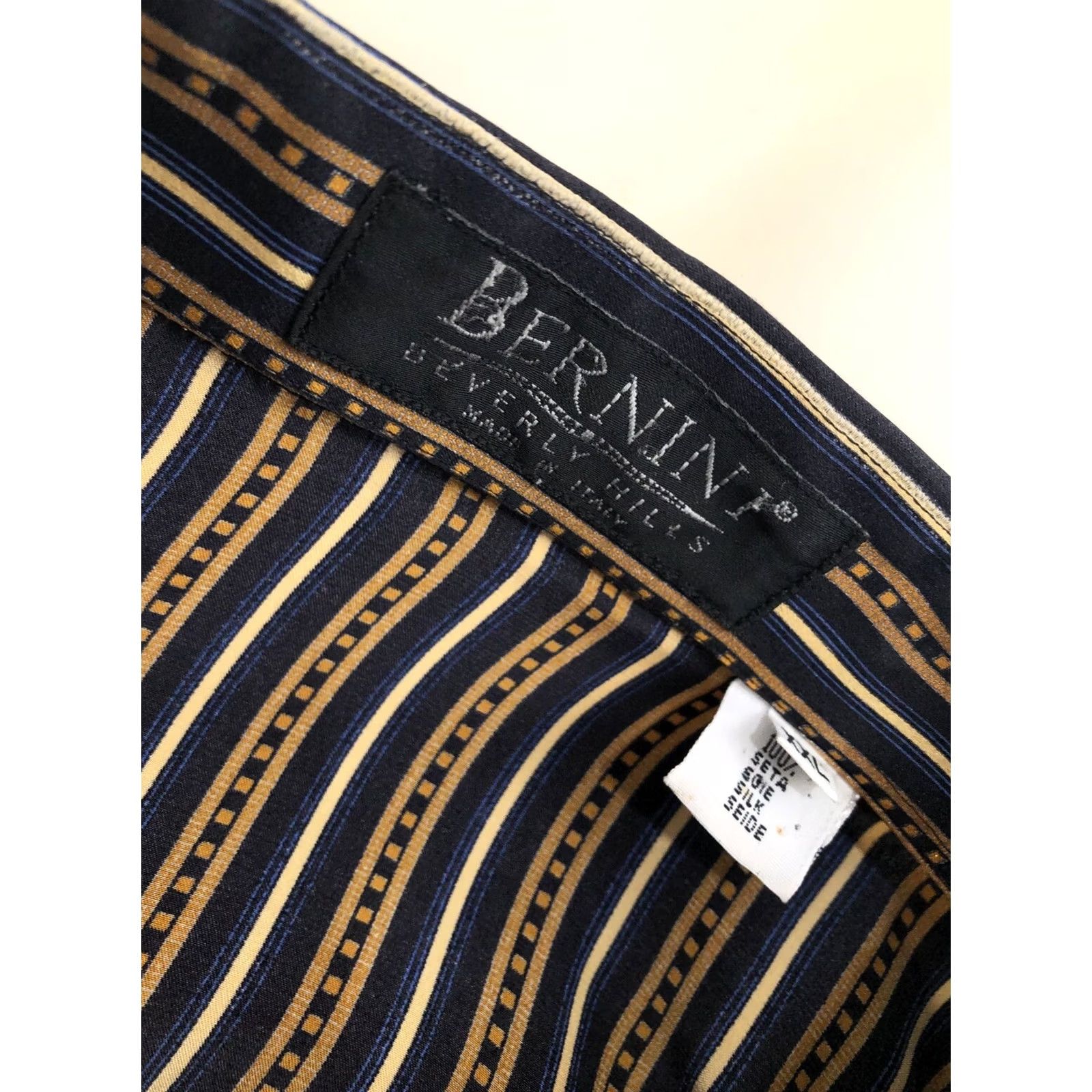 Vintage Bernini / Beverly Hills / Italy - Silk Stripe Shirt - 2XL - Blue / Gold / Black - Button-Up, Long Sleeve, Men Size US XXL / EU 58 / 5 - 5 Thumbnail