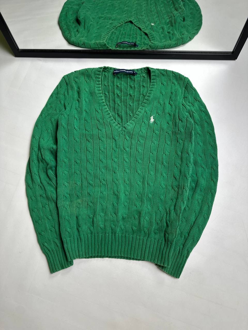 Polo Ralph Lauren Vintage Green Polo Ralph Lauren Cable Knite V neck Sweater Size M / US 6-8 / IT 42-44 - 1 Thumbnail