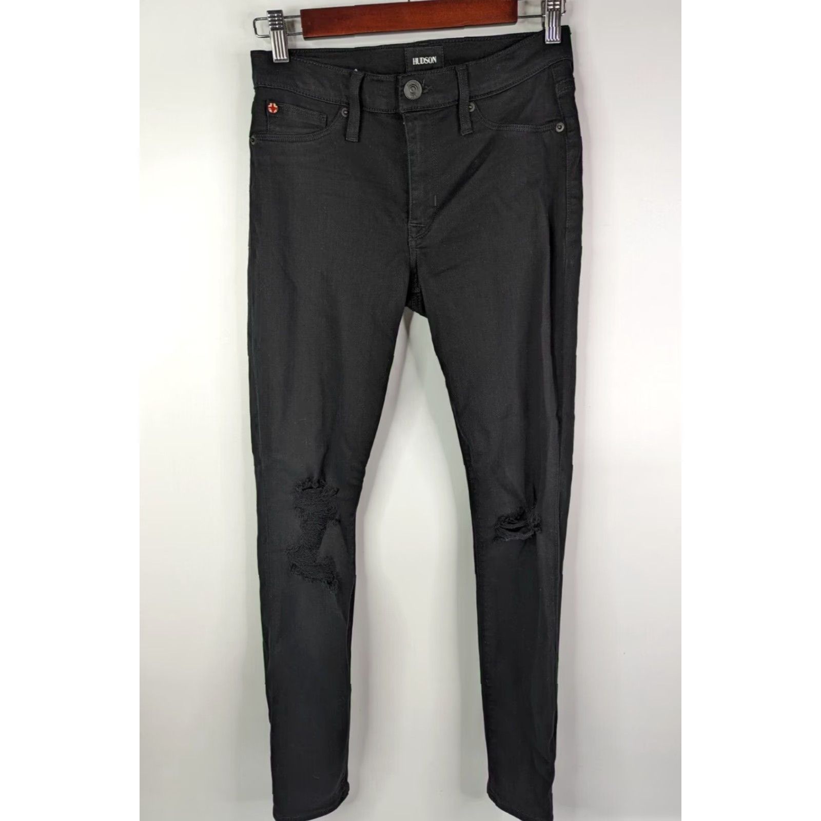 Hudson Hudson Natalie Super Skinny Distressed Women's Black Jeans Size 27 Low Rise Size 27" / US 4 / IT 40 - 2 Thumbnail