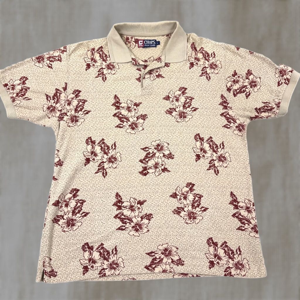 Chaps VINTAGE Chaps Shirt Mens L Beige Ralph Lauren Polo Men Tan Red Hawaiian Floral Rugby Size US L / EU 52-54 / 3 - 1 Thumbnail