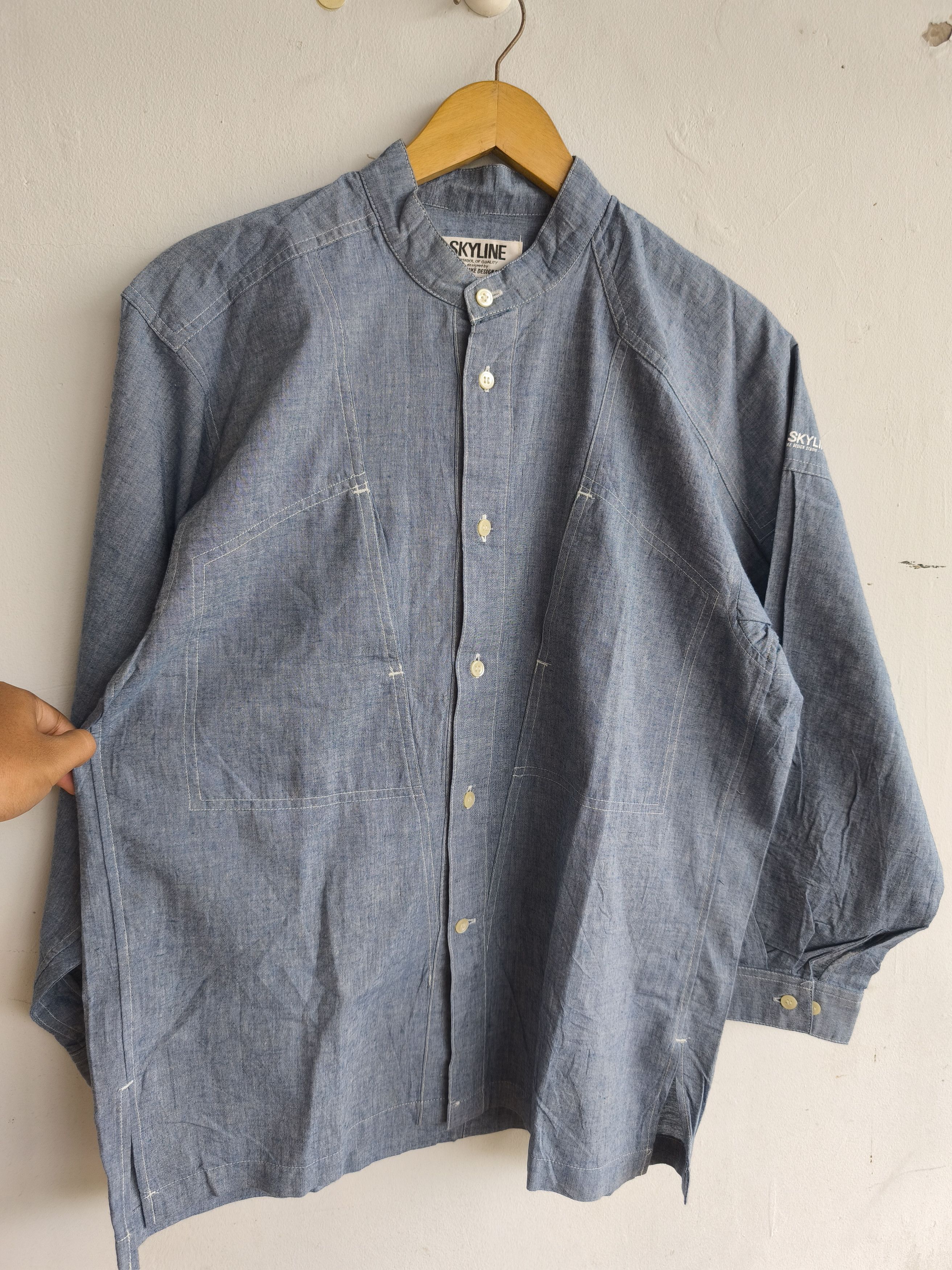 Issey Miyake Issey Miyake skyline chambray mandarin collar shirt Size US M / EU 48-50 / 2 - 2 Thumbnail
