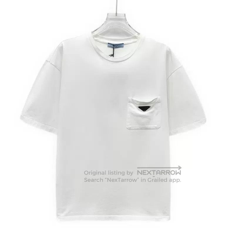 Prada 23 white triangle cotton round-neck short-sleeved T-
