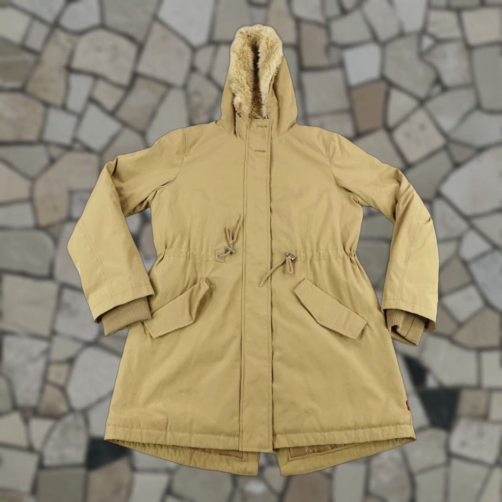 Levi's Levi's Jacket Women Parka Long Tan Faux Fur Trim Quilted Lined Red Tab Beige M Full Zip Hooded Pockets Size M / US 6-8 / IT 42-44 - 1 Thumbnail