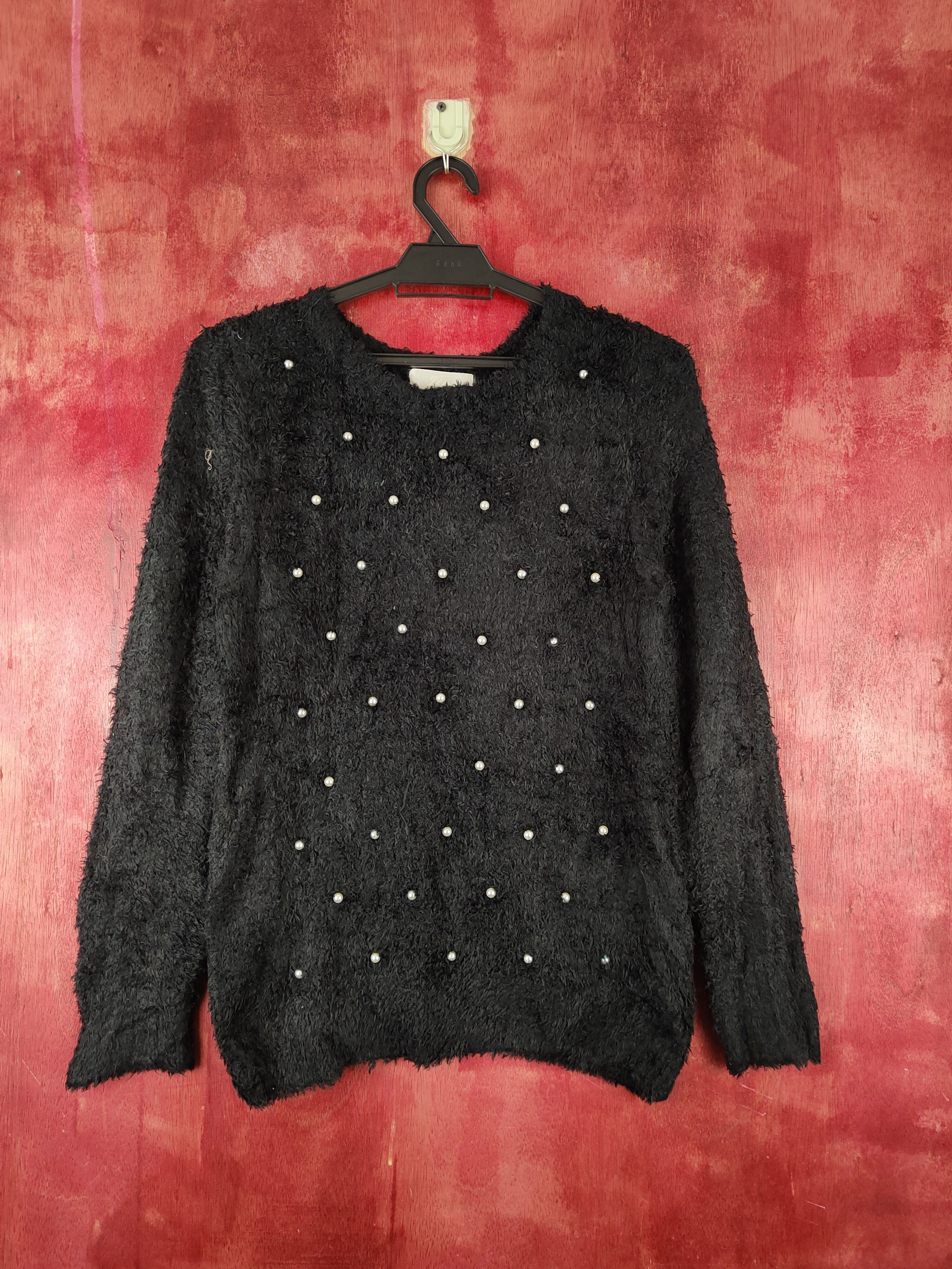 Jinty Black Shag Shaggy Fur Mohair Knitwear #S1816