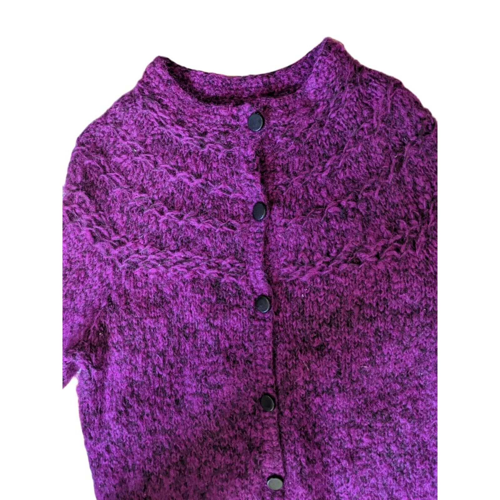 Handmade Cardigan Hand Knit Chunky Nubby Purple Boho Rustic Medium Size M / US 6-8 / IT 42-44 - 2 Thumbnail