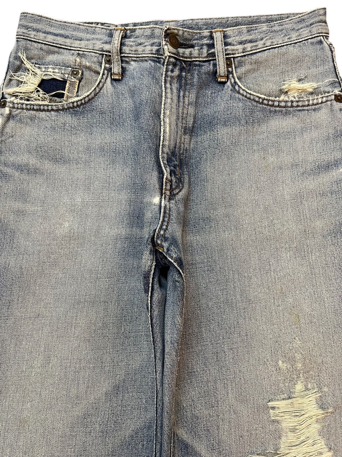Edwin Vintage Edwin 405 Blue Wash Faded Distressed Baggy Jeans Size US 31 - 3 Thumbnail