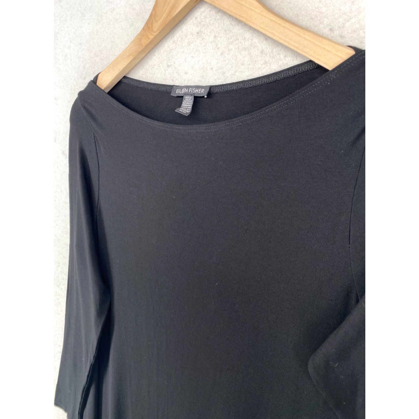 EILEEN FISHER Dress M Stretch Viscose Jersey Lap Shoulder Long Sleeve Black  USA Dress M Stretch