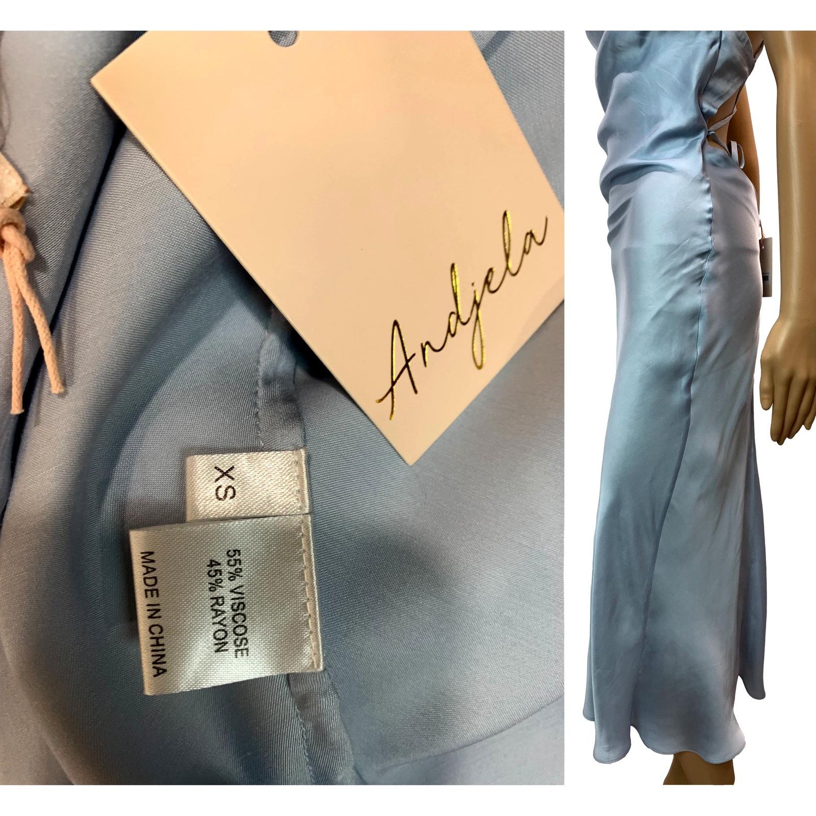Other NWT Andjela "Kate" Icy Blue Satin Slip Open Back Midi Dress Size XS / US 0-2 / IT 36-38 - 10 Thumbnail