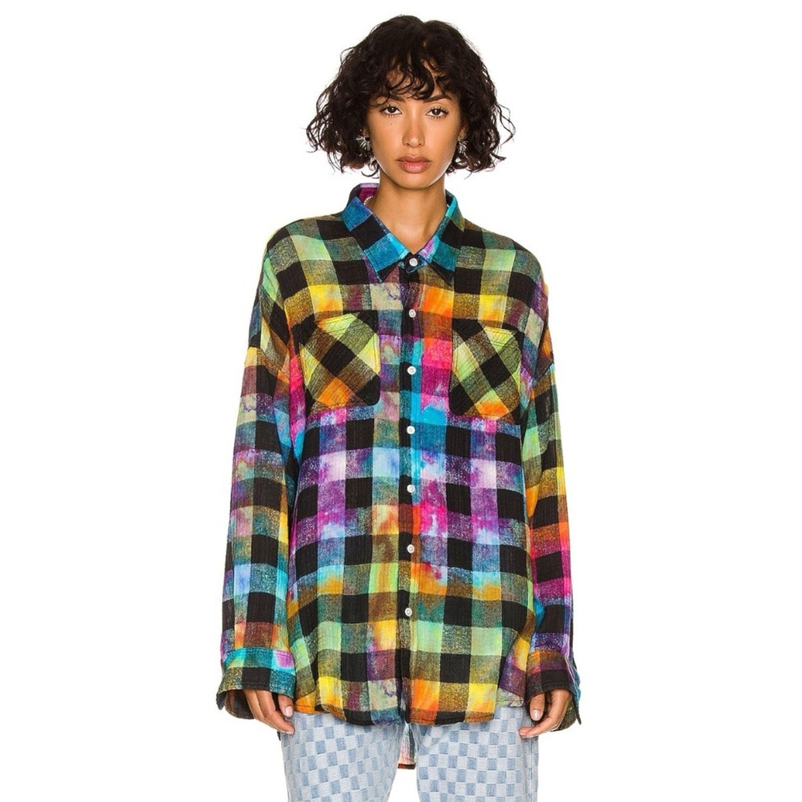 R13 R13 Oversized Drop Neck Shirt (Sz XS) Rainbow Plaid Check Size XS / US 0-2 / IT 36-38 - 1 Thumbnail