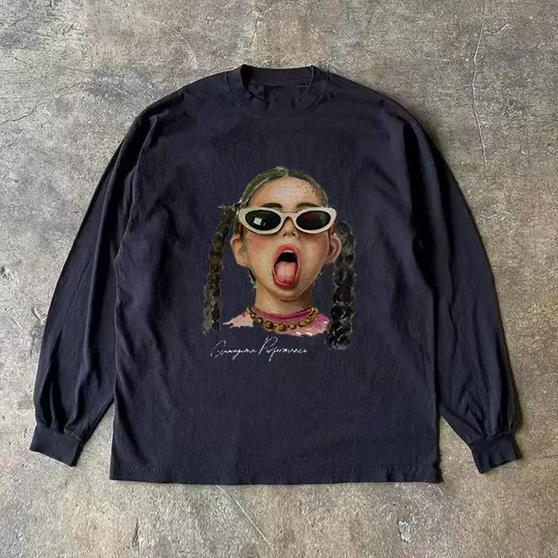 Vintage Black casual hip-hop girl print long-sleeved t-shirt Size US M / EU 48-50 / 2 - 1 Thumbnail