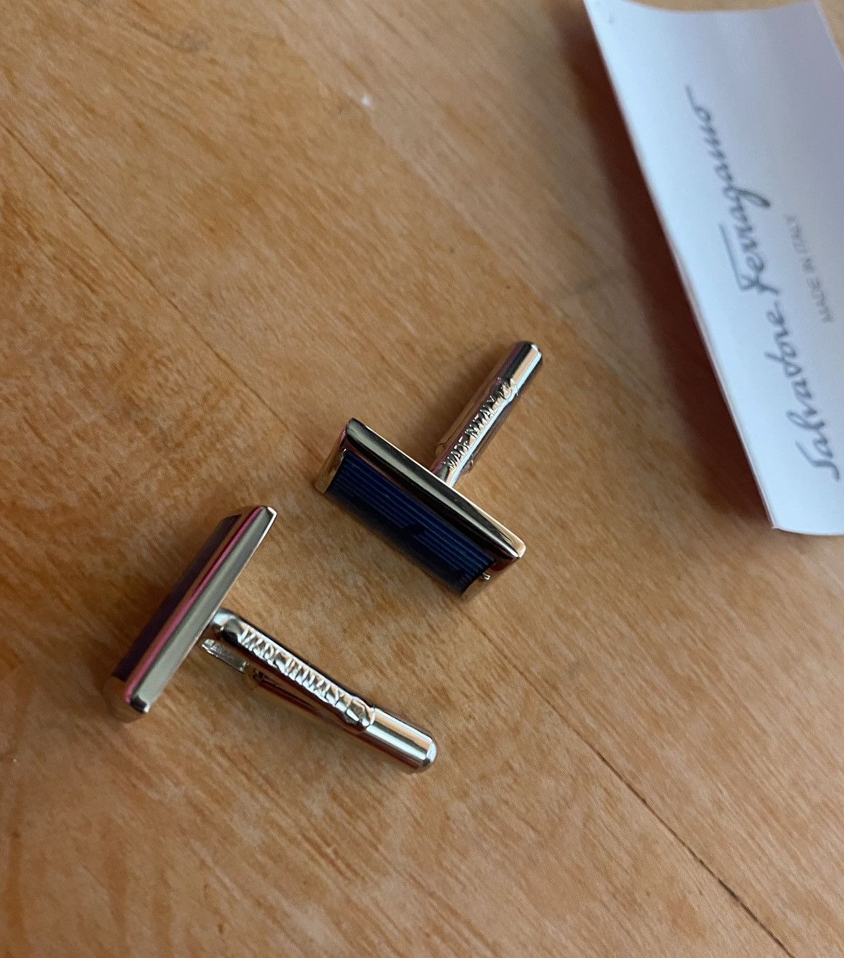 Salvatore Ferragamo Ferragamo bleu /silver pearl faced logo cuff links nwt Size ONE SIZE - 4 Thumbnail