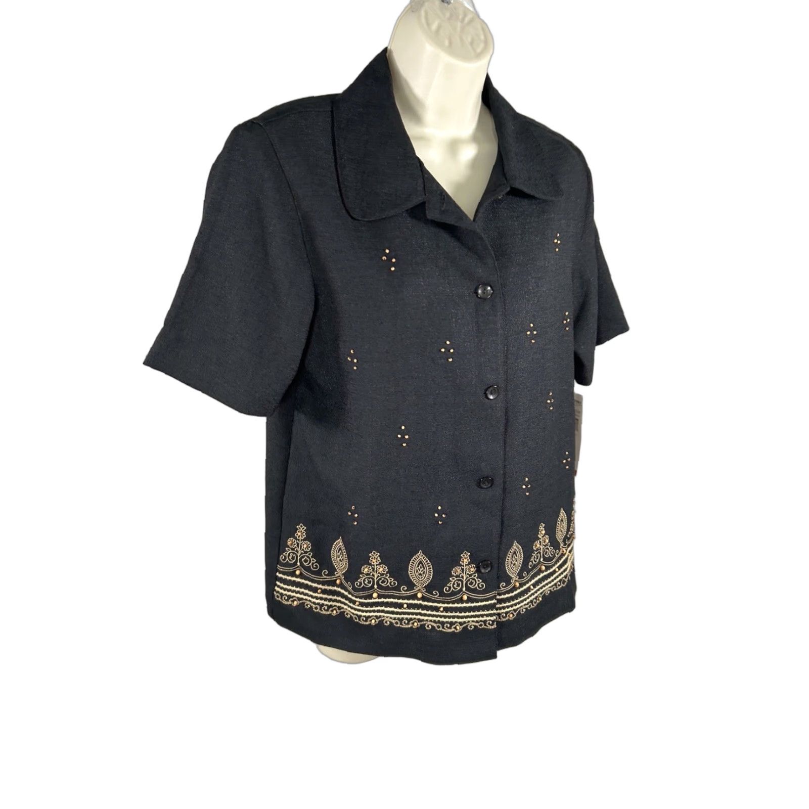 Vintage NWT Alfred Dunner Black Beaded Embroidered Shoulder Padded Shirt Women’s 8 Size M / US 6-8 / IT 42-44 - 1 Thumbnail
