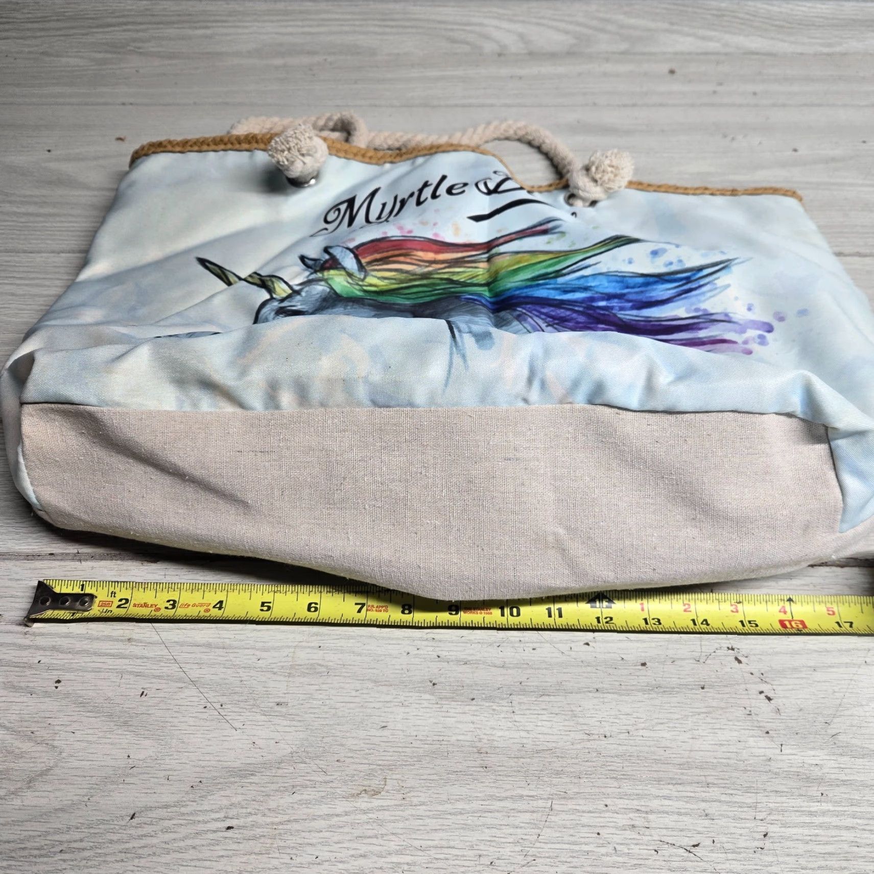 Vintage Myrtle Beach Tote Bag Canvas Beach Unicorn White Rope Straps Large Womens Bag Beach Tote Bag Cream Canvas Eco Friendly Logo 90s? Size ONE SIZE - 5 Thumbnail