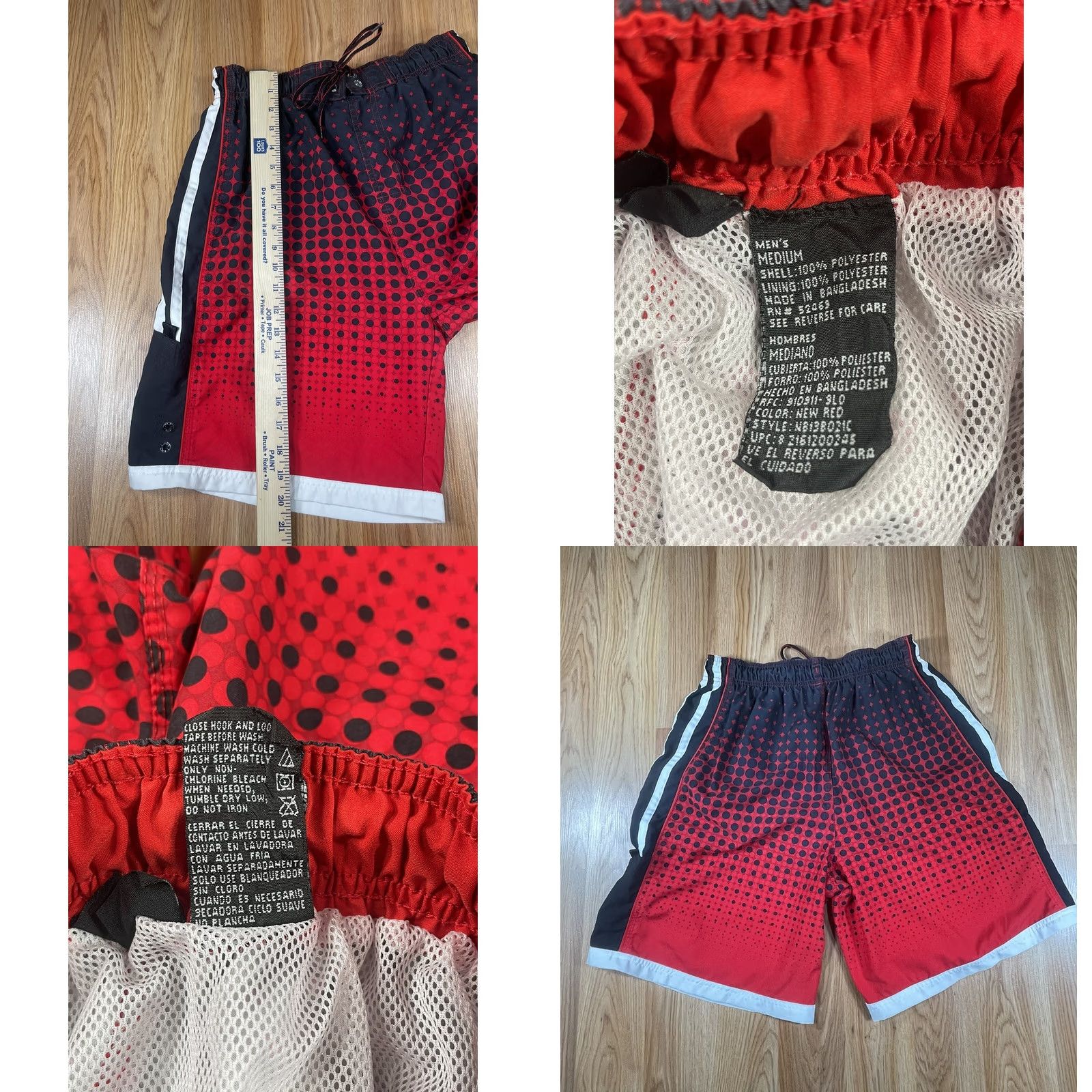 Vintage Unknown Shorts Mens M Medium RedBlackWhite Drawstring Swim Trunks 100% Polyester Size US 31 - 8 Thumbnail