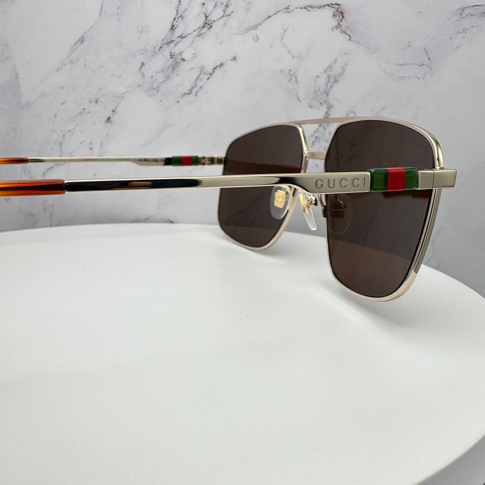 Gucci New GUCCI Sunglasses Gold Metal Square Aviator Red Green Size ONE SIZE - 7 Thumbnail