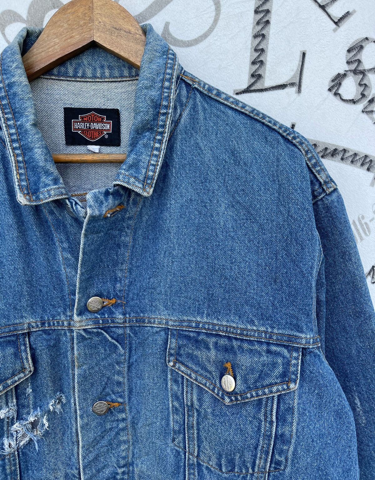 Harley Davidson 🔥Vintage 90's Harley Davidson USA Logo Denim Trucker Jacket Size US L / EU 52-54 / 3 - 6 Thumbnail