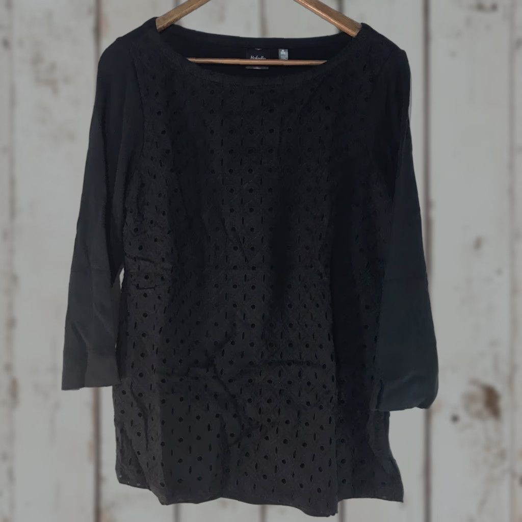 Vintage Rafaella Black Crochet Lined Blouse Womens Size M 3/4 Sleeve Casual Bohemian Classic Size M / US 6-8 / IT 42-44 - 1 Thumbnail